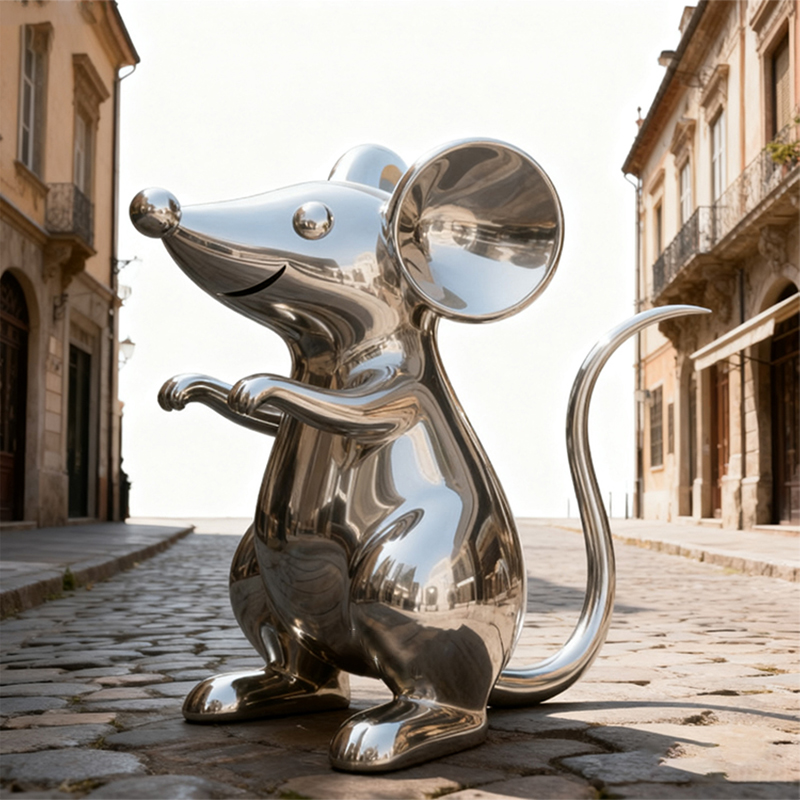 Sculpture de souris en acier inoxydable