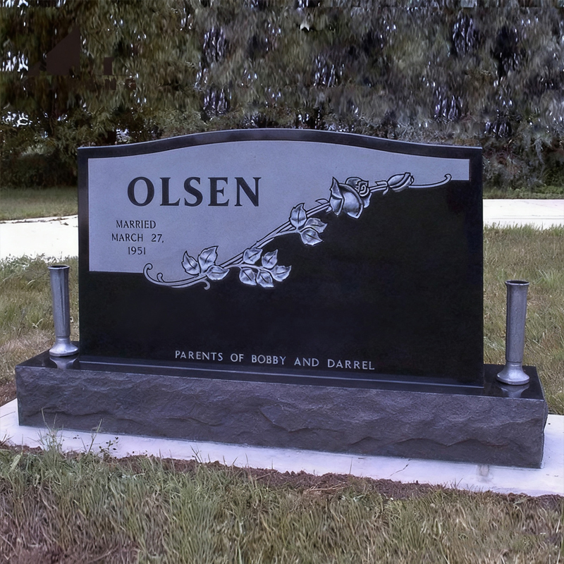 Pierre tombale en marbre à motif rose contrasté noir et blanc