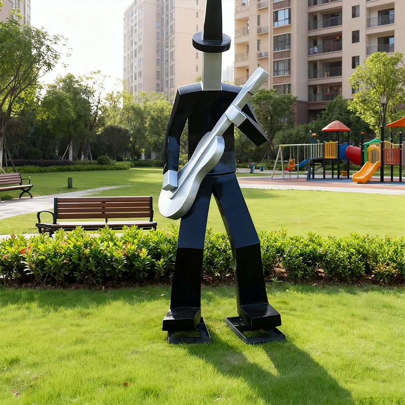 Sculpture humaine en fibre de verre dans un design abstrait « guitariste »