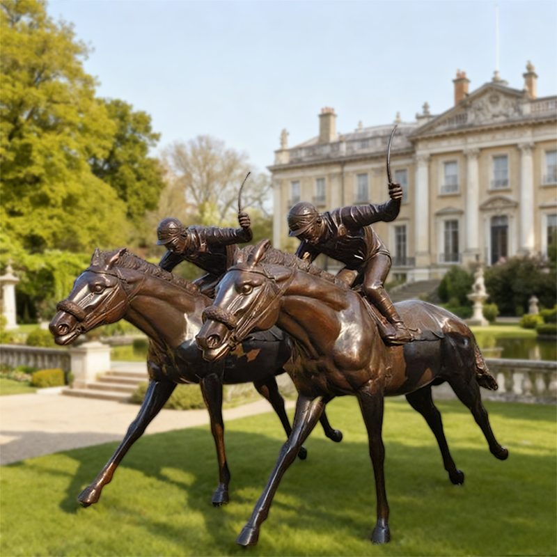 Sculpture de courses de chevaux en bronze coulé – Thème équestre