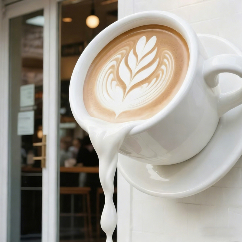 Sculpture décorative de tasse à café flottante en fibre de verre