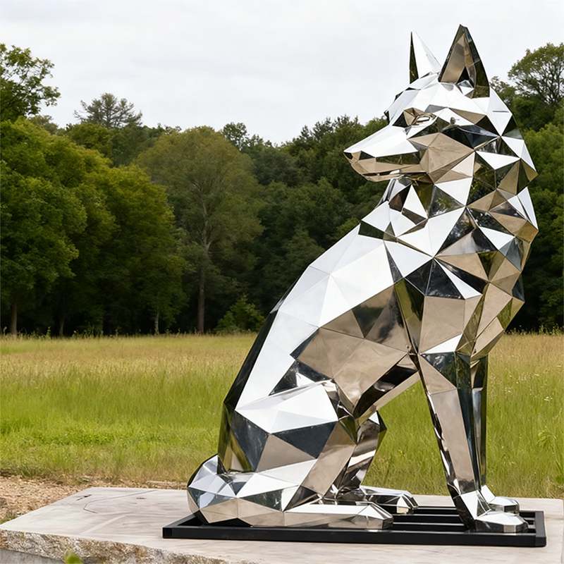 Sculpture de loup en acier inoxydable