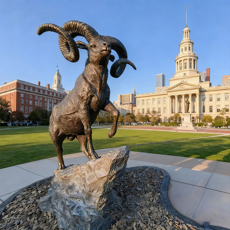 Sculpture de bélier à grosse corne en bronze – Décoration de jardin extérieur